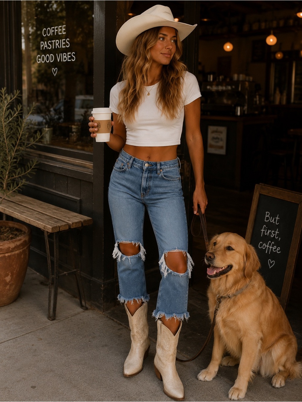 We The Free Women's Straight Leg Distressed Blue Jeans
